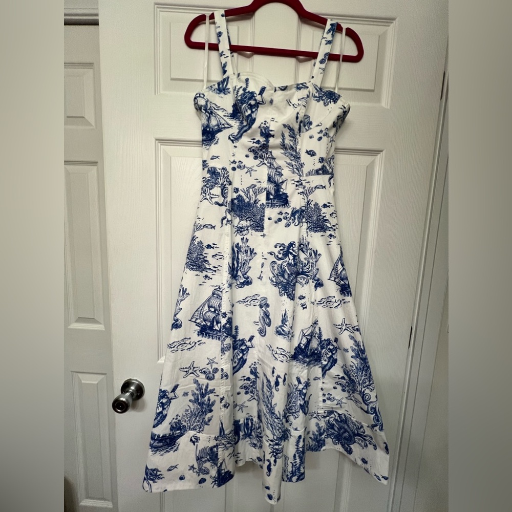Avec Les Filles Blue and White Midi Dress